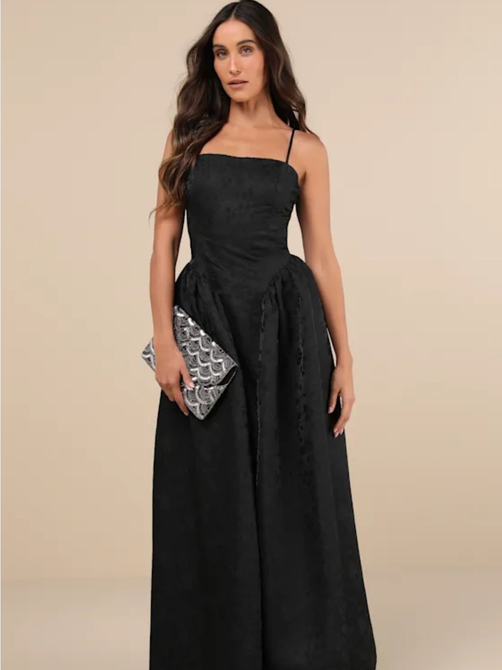 Lulu's Black Floral Jacquard Maxi Dress